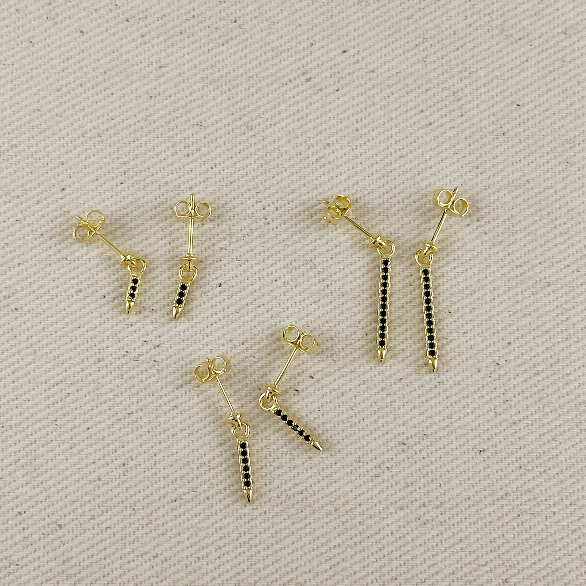 18k Gold Filled Black CZ Spear Drop Earrings