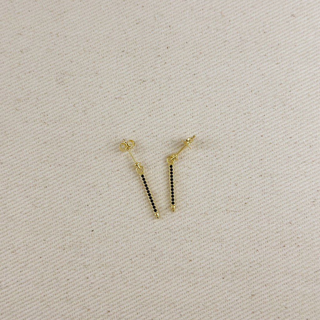 18k Gold Filled Black CZ Spear Drop Earrings