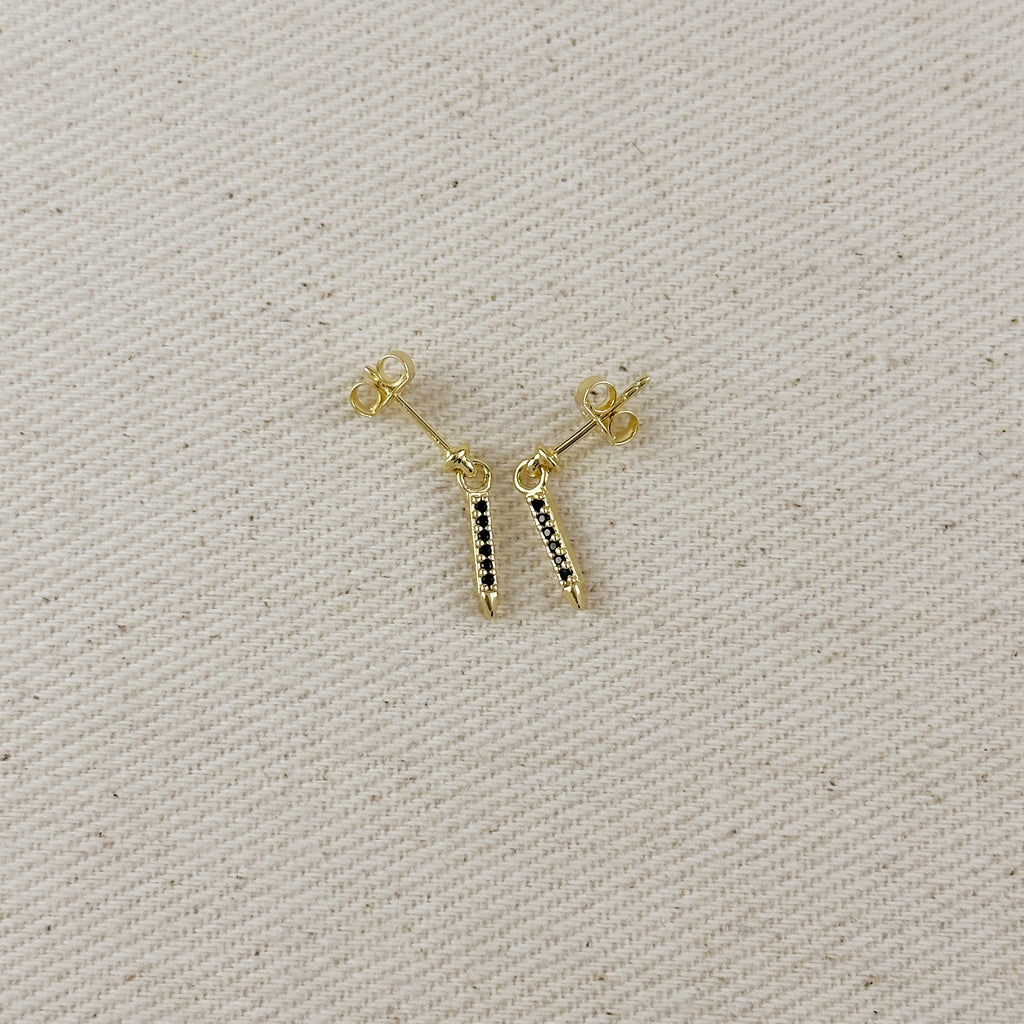18k Gold Filled Black CZ Spear Drop Earrings