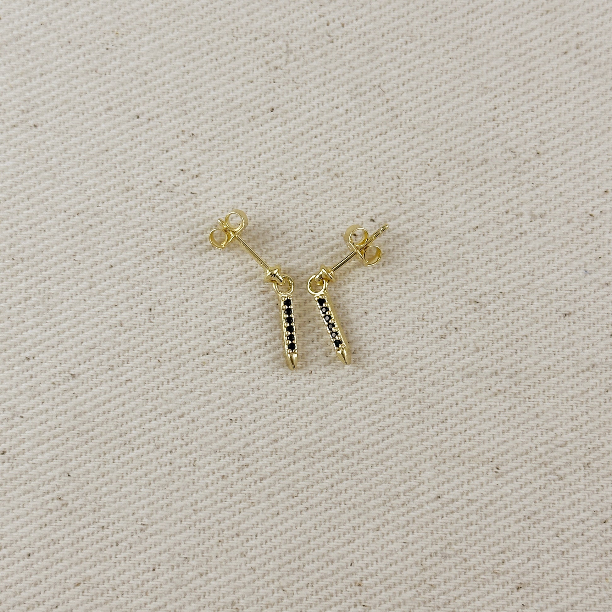 18k Gold Filled Black CZ Spear Drop Earrings