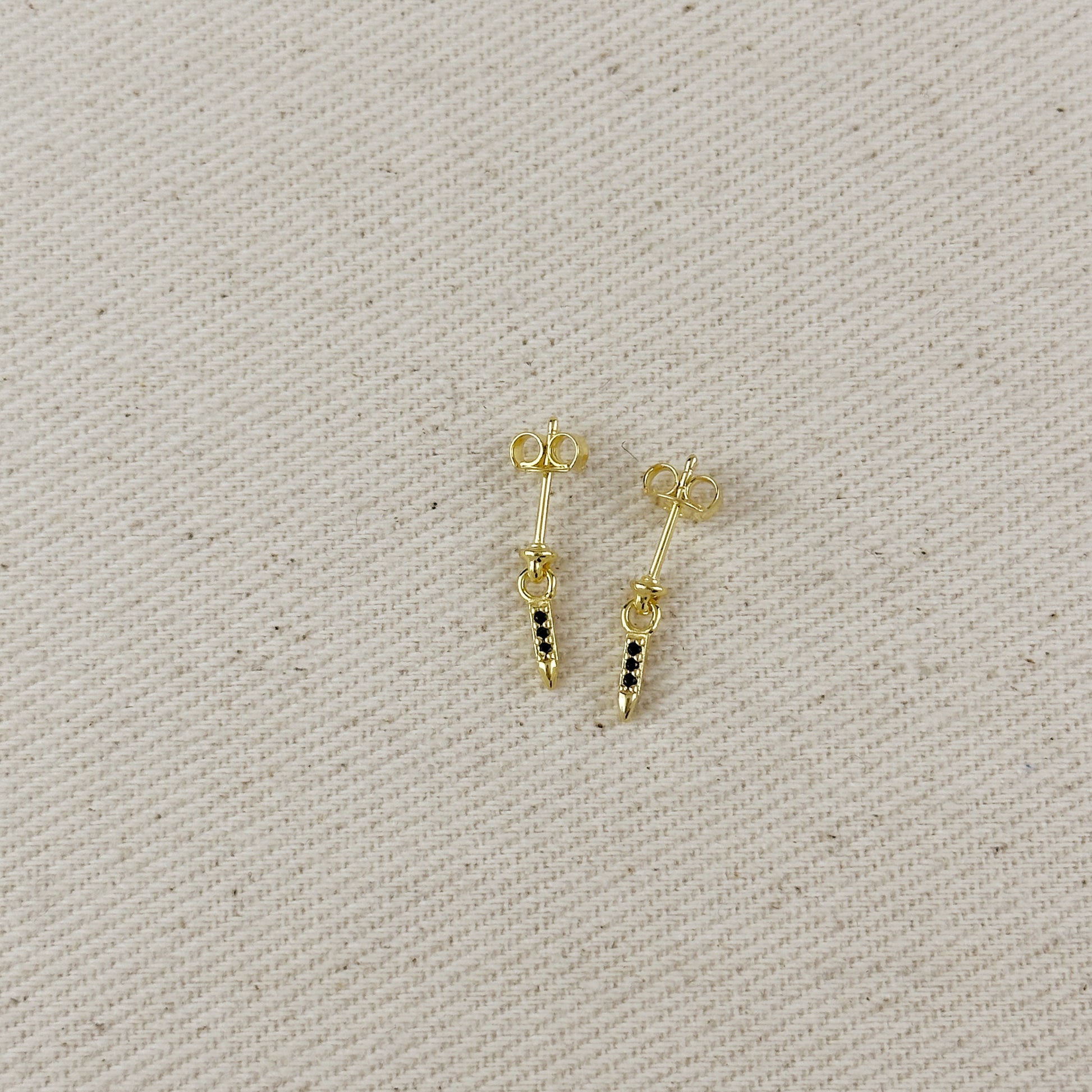 18k Gold Filled Black CZ Spear Drop Earrings