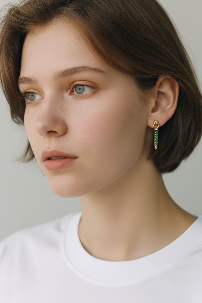 18k Gold Filled Emerald CZ Spear Drop Earrings