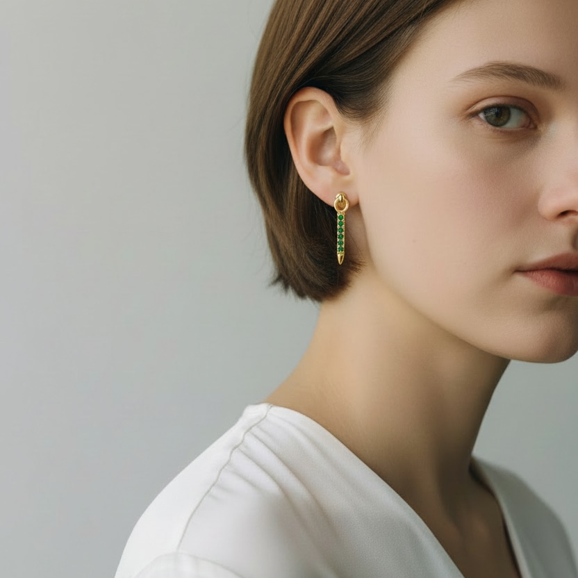 18k Gold Filled Emerald CZ Spear Drop Earrings