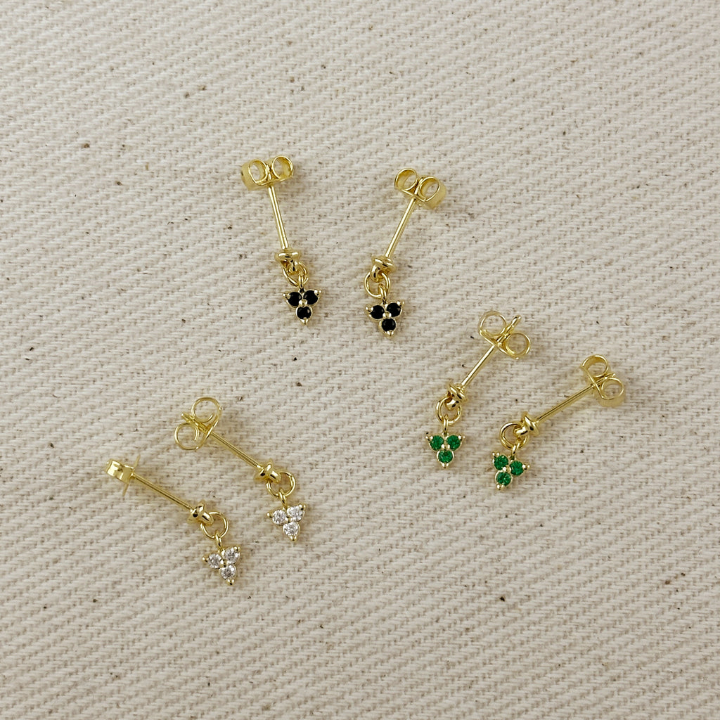 18k Gold Filled Mini CZ Flower Drop Earrings