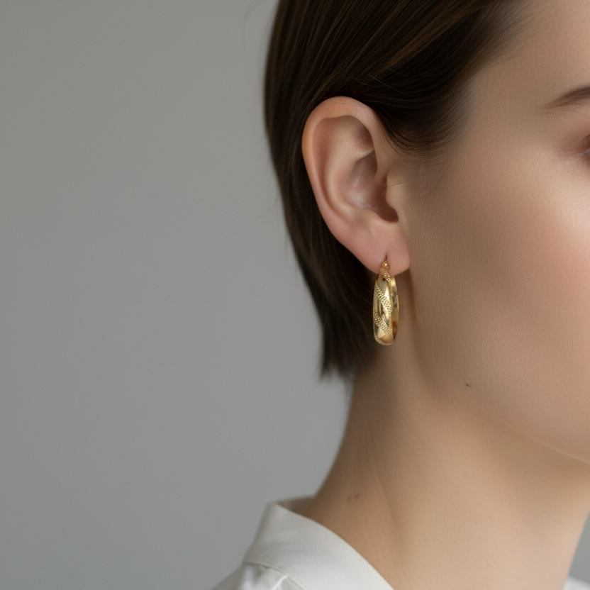 18k Gold Filled Vintage Ribbon Hoop Earrings