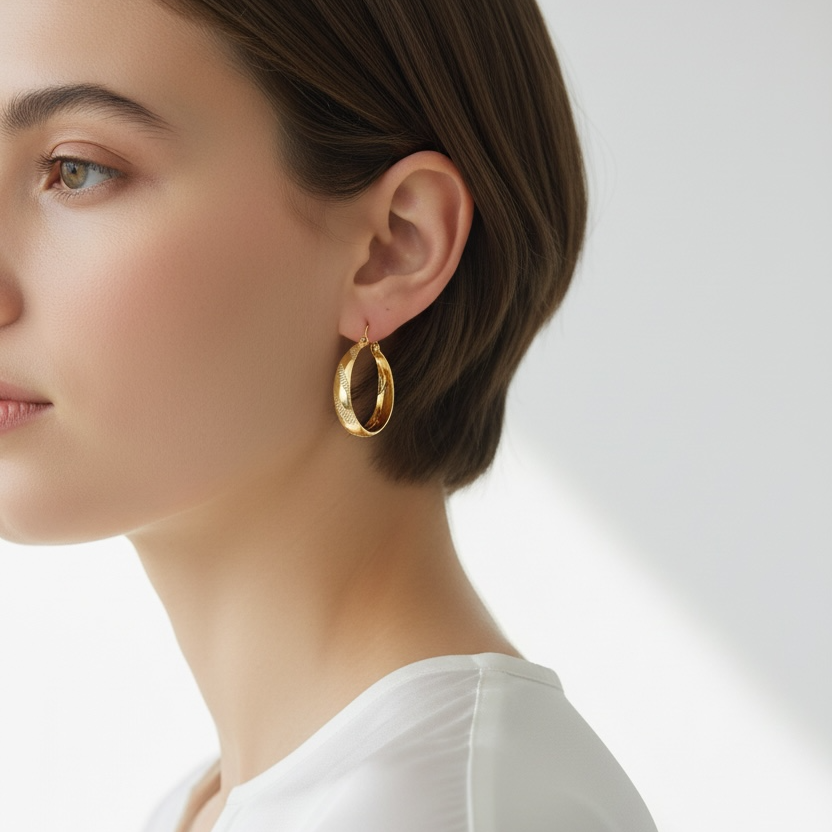 18k Gold Filled Vintage Ribbon Hoop Earrings