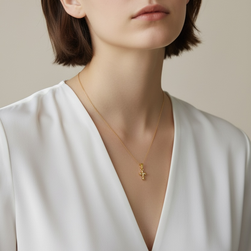 18k Gold Filled Mini Bead Cross Charm