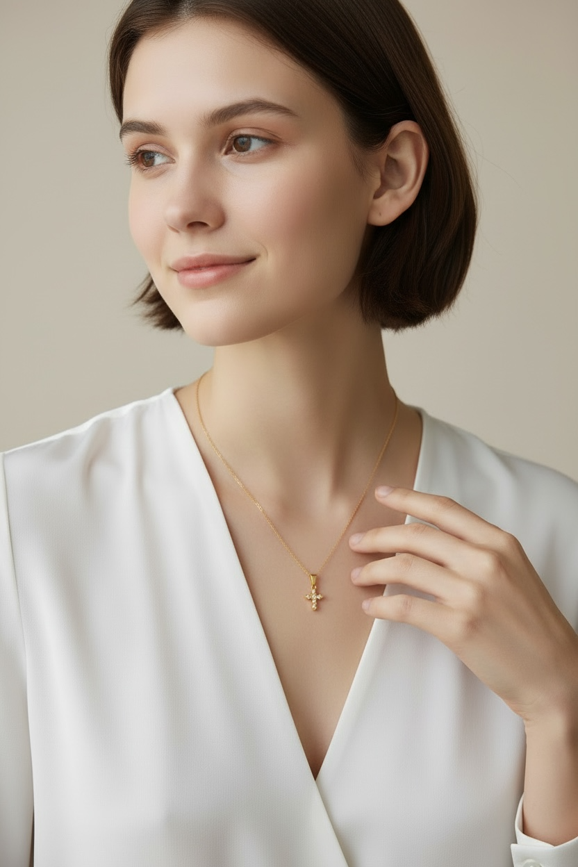 18k Gold Filled Mini Bead Cross Charm