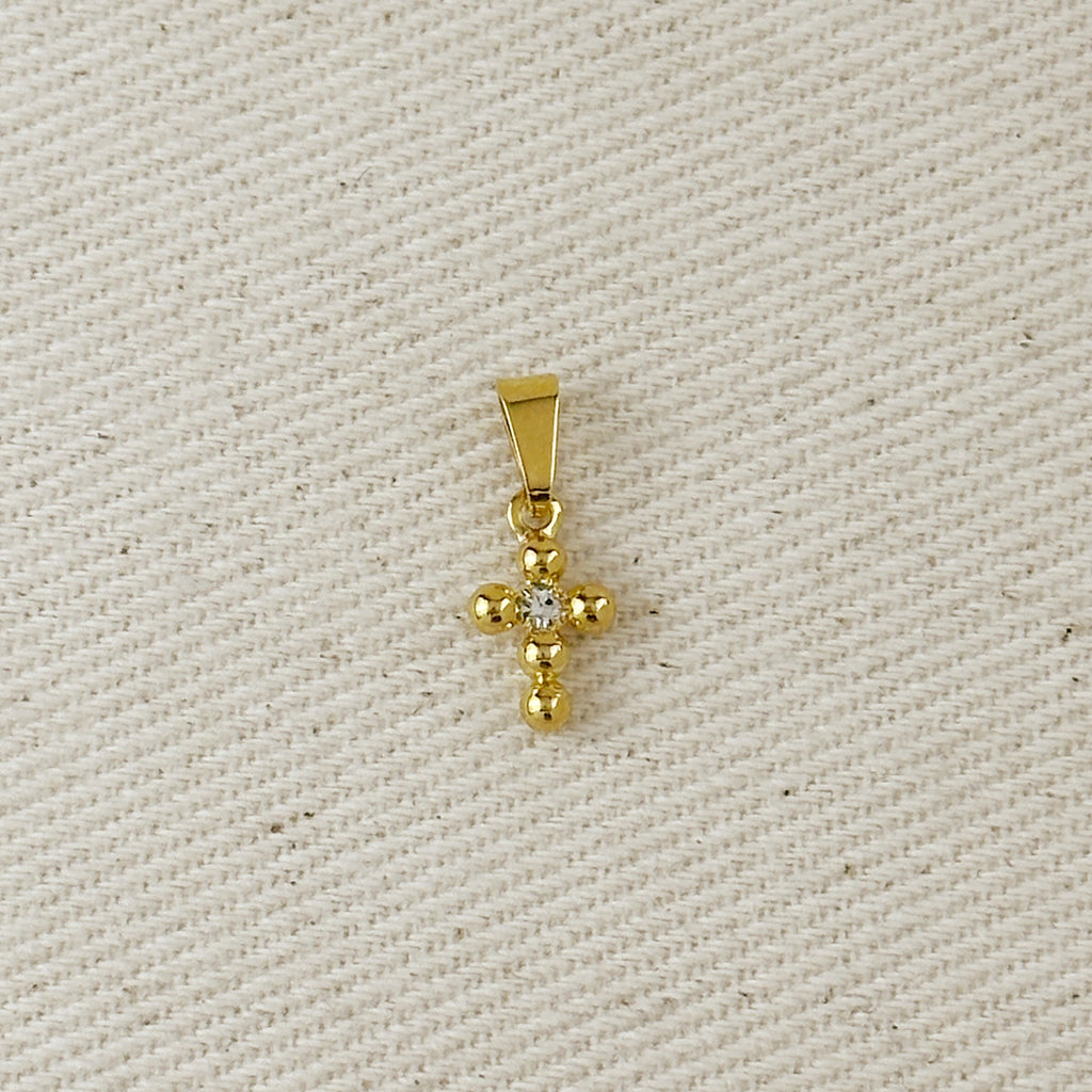 18k Gold Filled Mini Bead Cross Charm