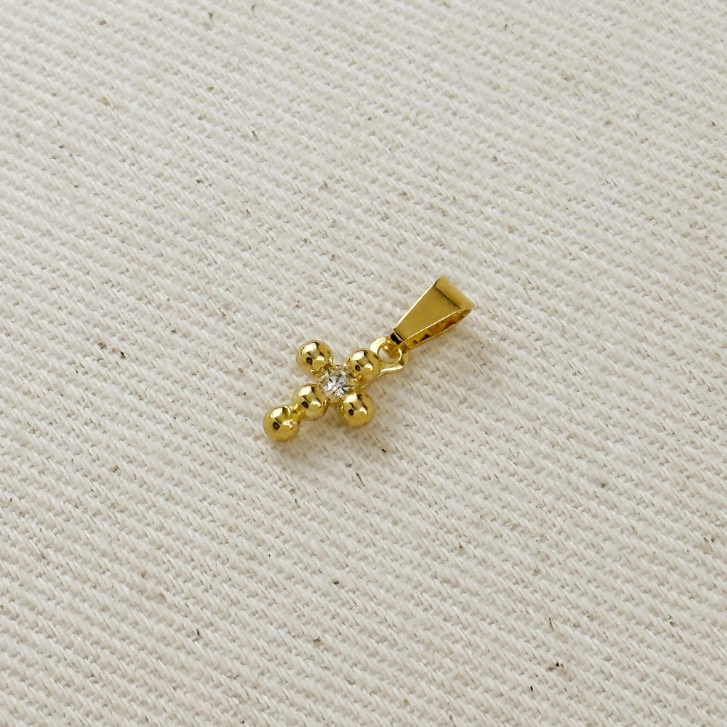 18k Gold Filled Mini Bead Cross Charm
