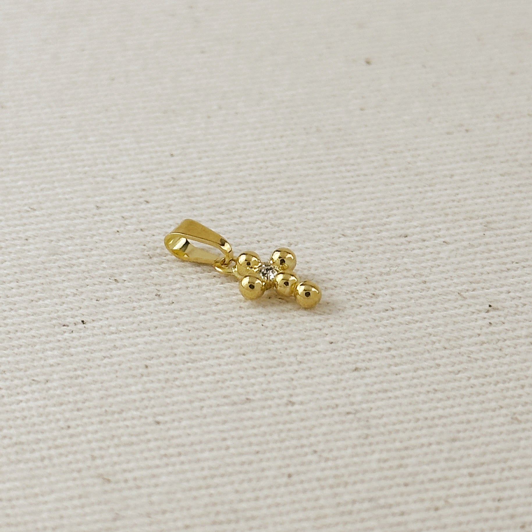 18k Gold Filled Mini Bead Cross Charm