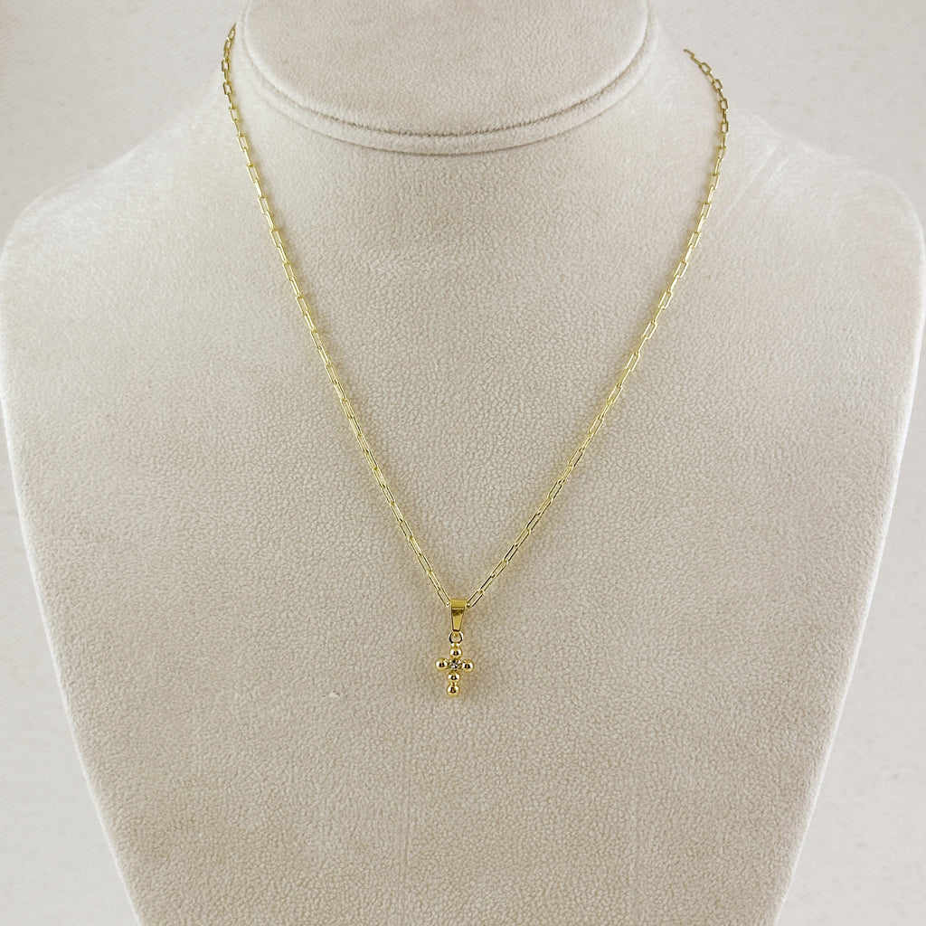 18k Gold Filled Mini Bead Cross Charm