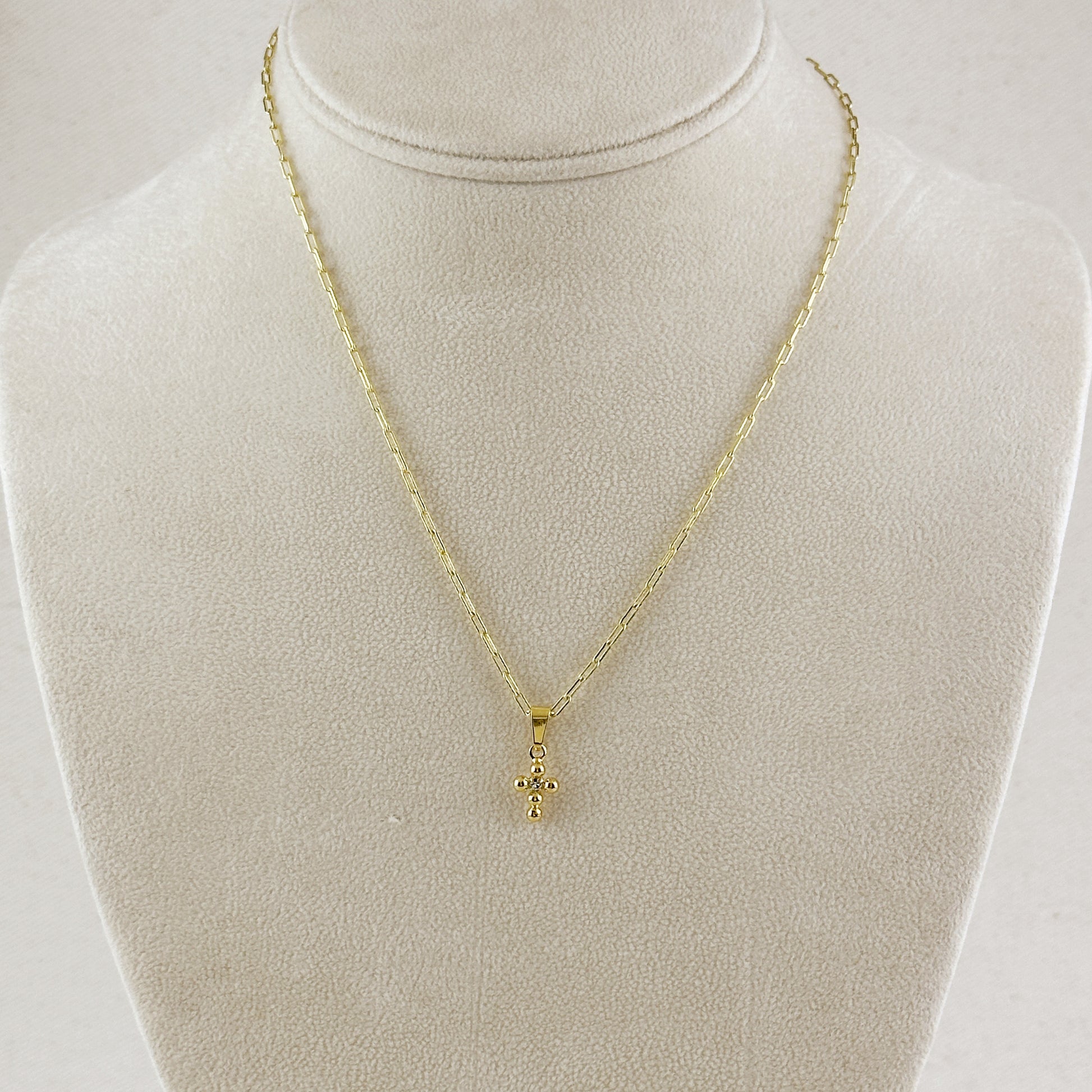 18k Gold Filled Mini Bead Cross Charm