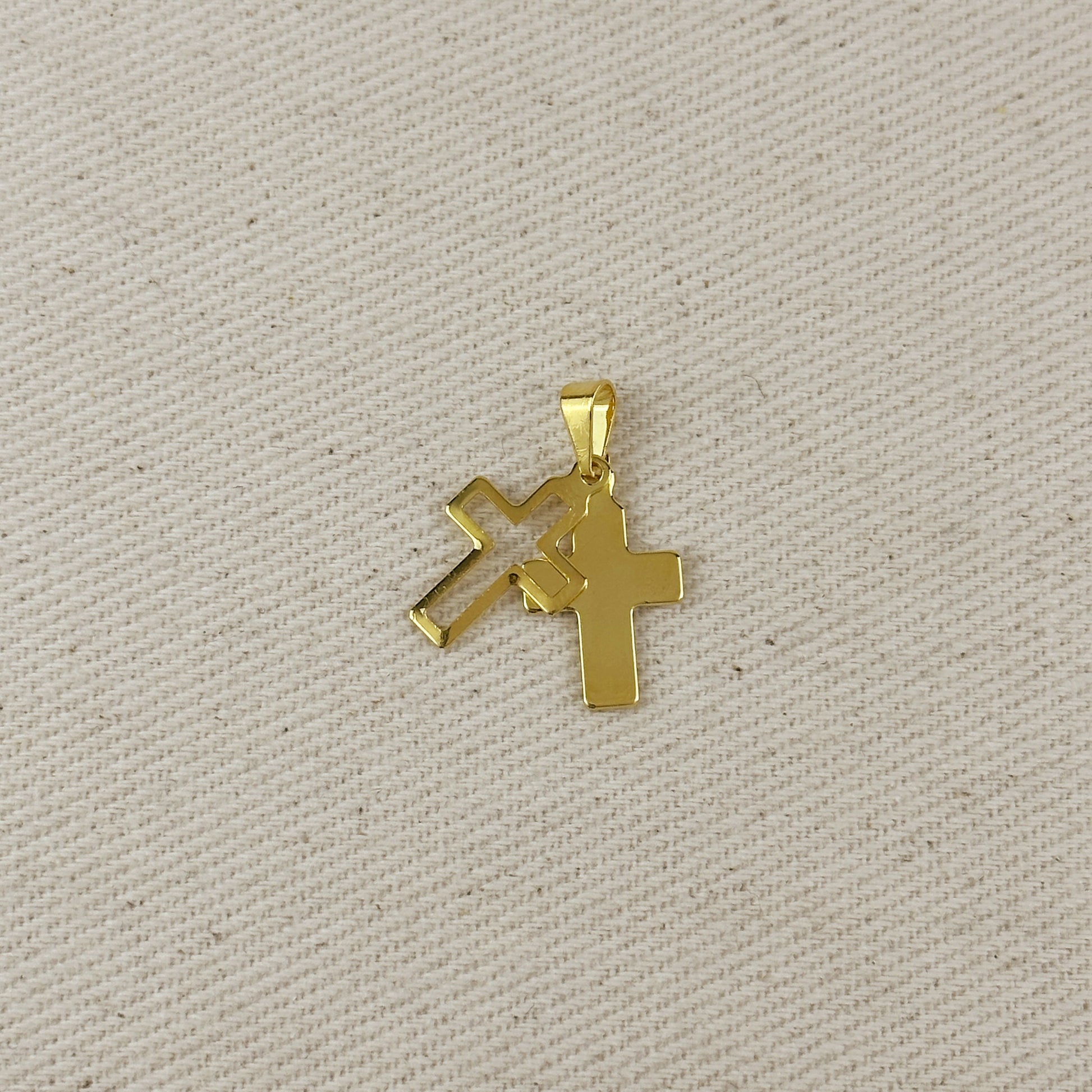 18k Gold Filled Double Cross Pendant
