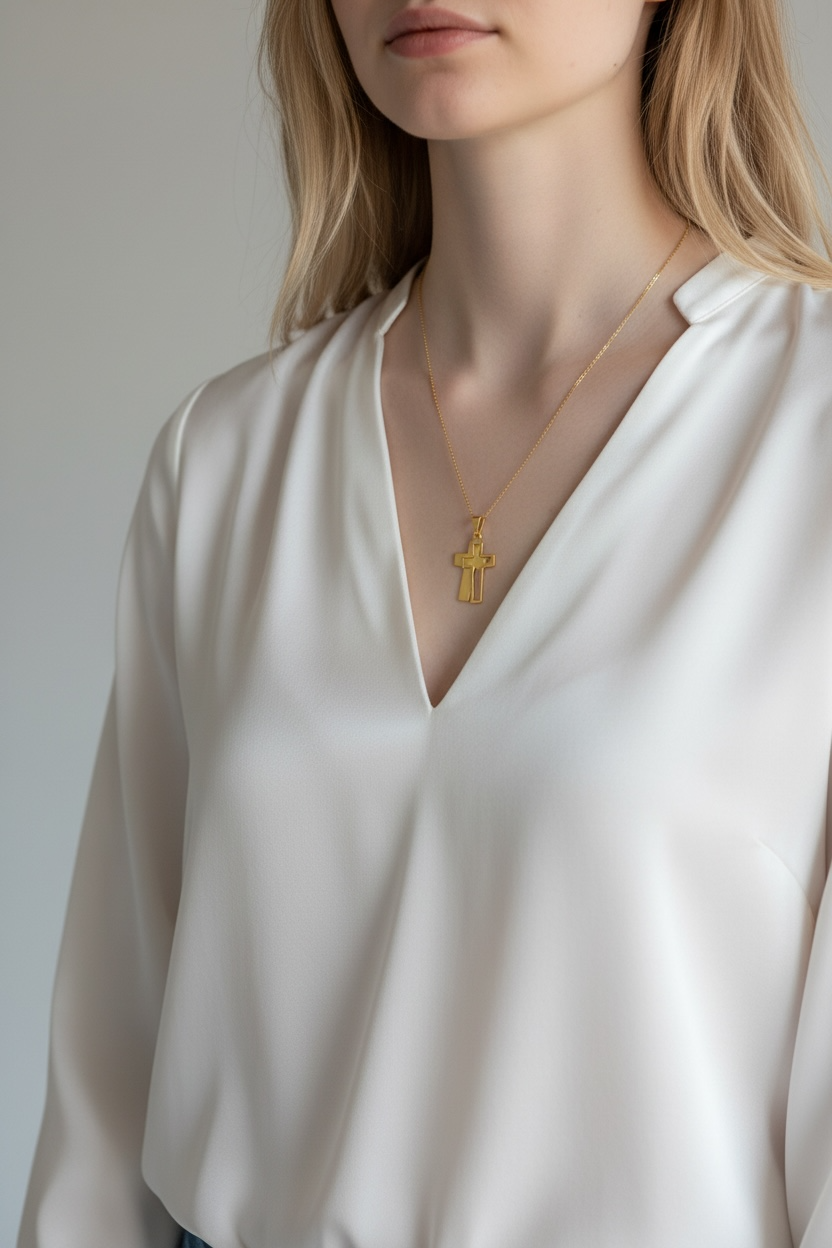 18k Gold Filled Double Cross Pendant