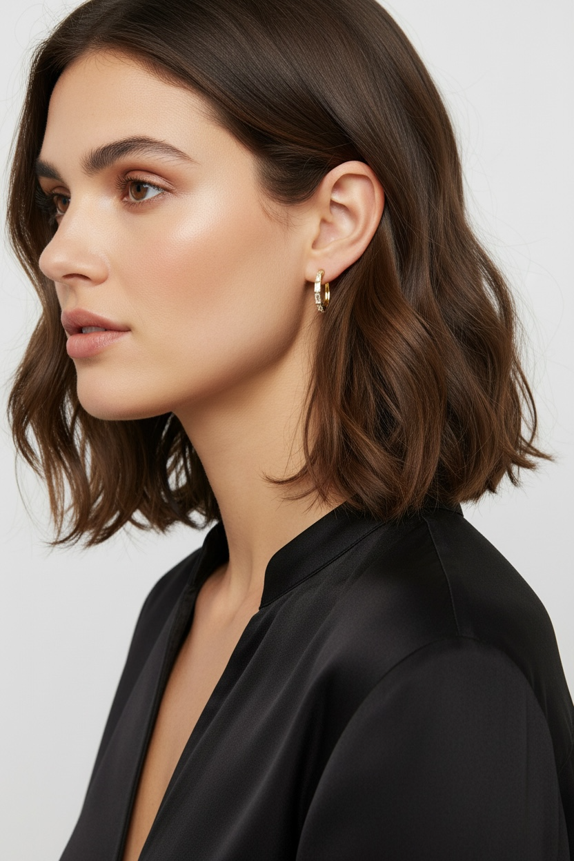 18k Gold Filled Baguette Cubic Zircon Hoop Earrings