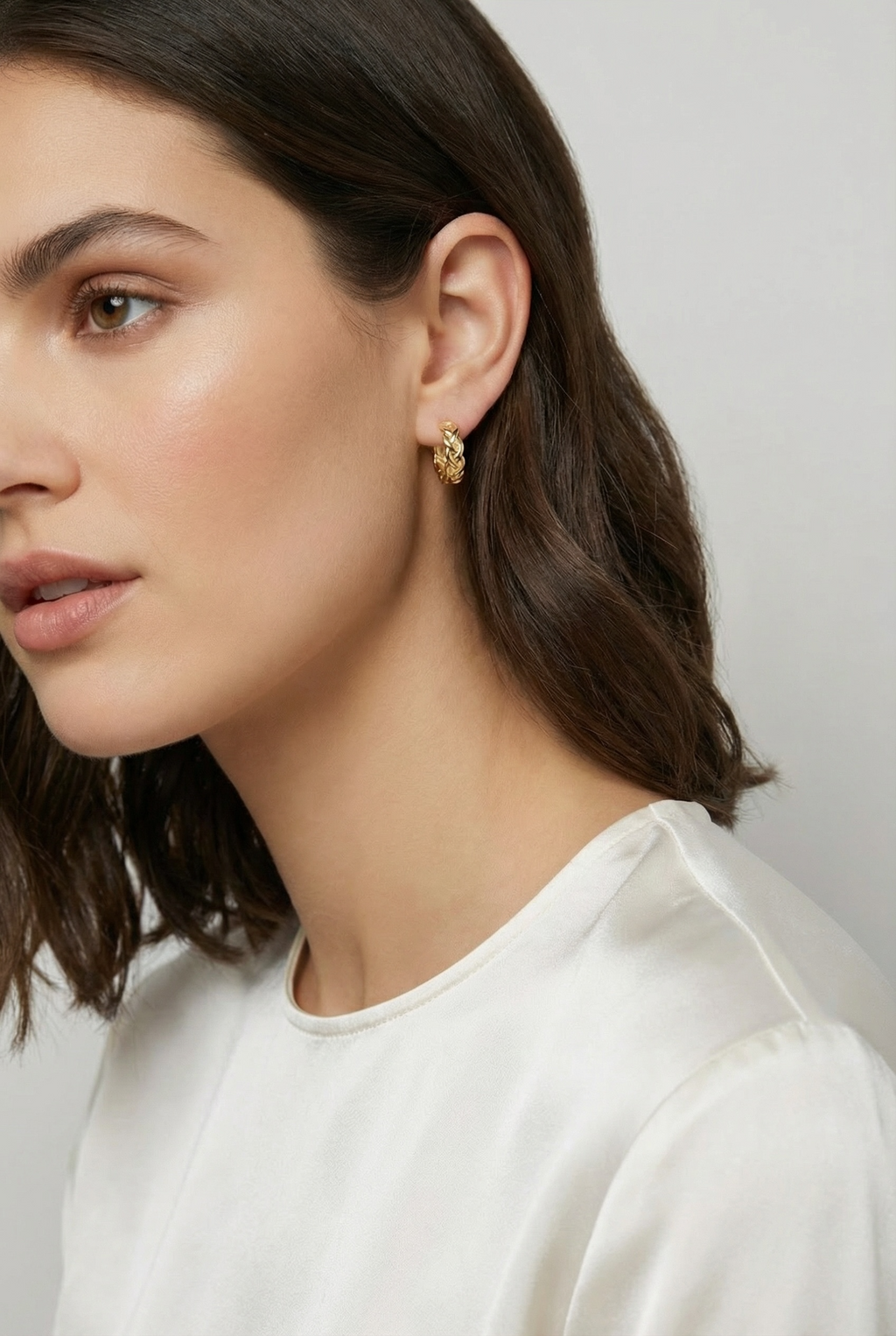 18k Gold Filled Mini Braided Clicker Hoop Earrings