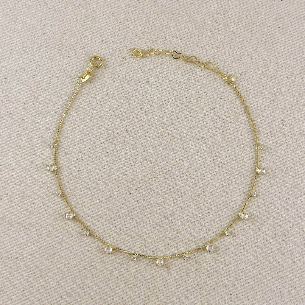 18k Gold Filled Micro Cubic Zirconia Anklet