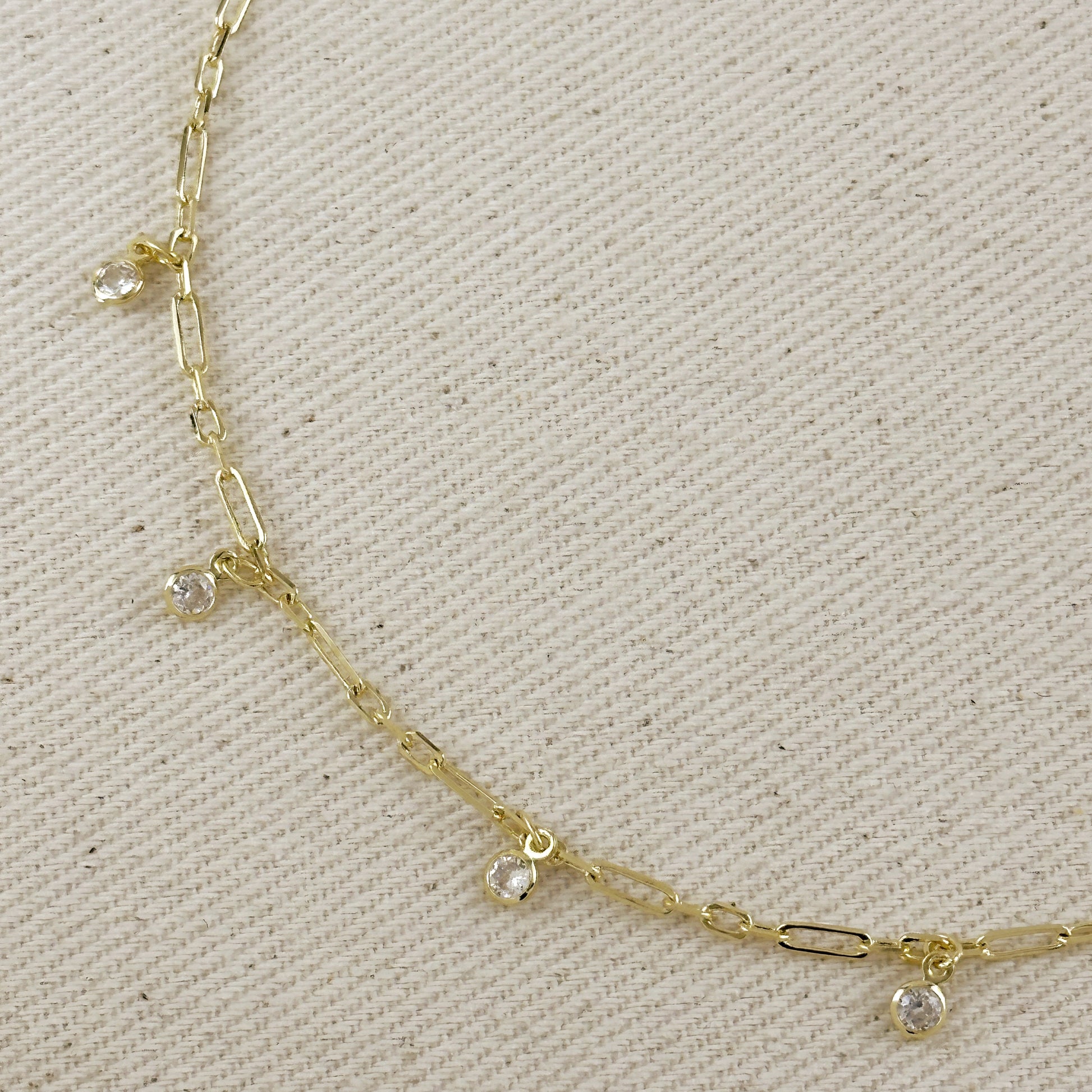 18k Gold Filled Paperclip With CZ Stones Belly Chain