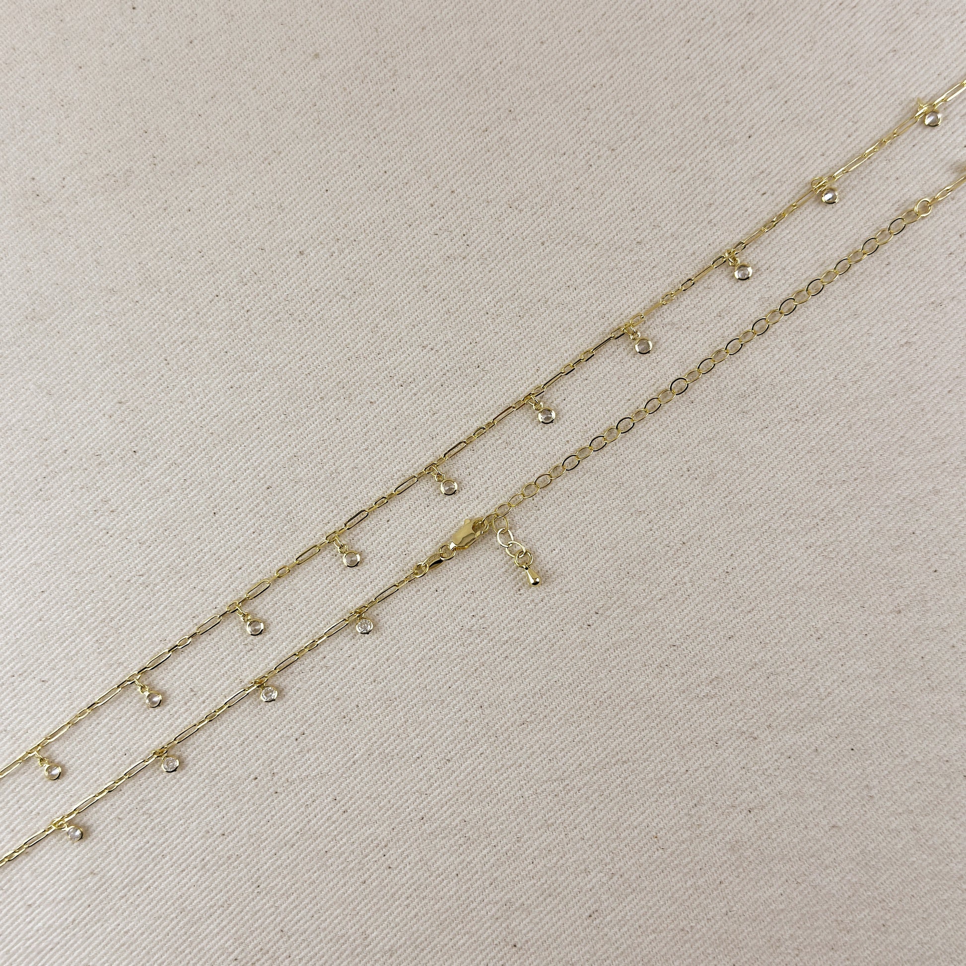 18k Gold Filled Paperclip With CZ Stones Belly Chain
