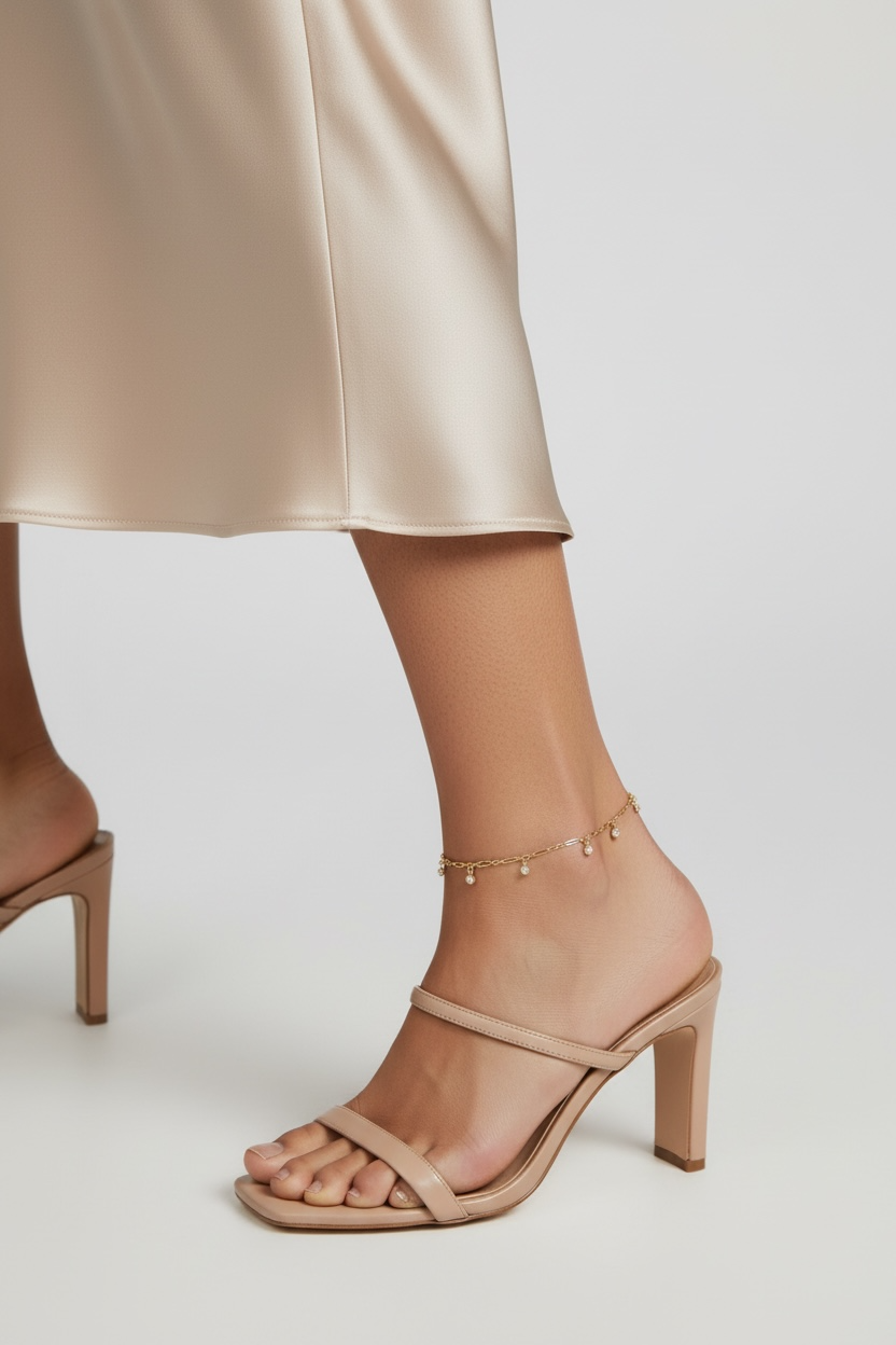 18k Gold Filled Paperclip Chain with Bezel CZ Drops Anklet