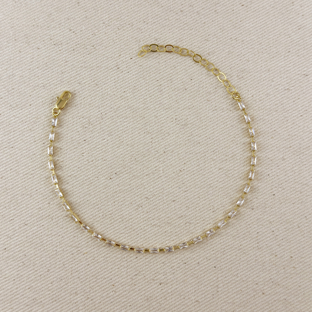 Anklet 18k Gold Filled In Crystal Baguette