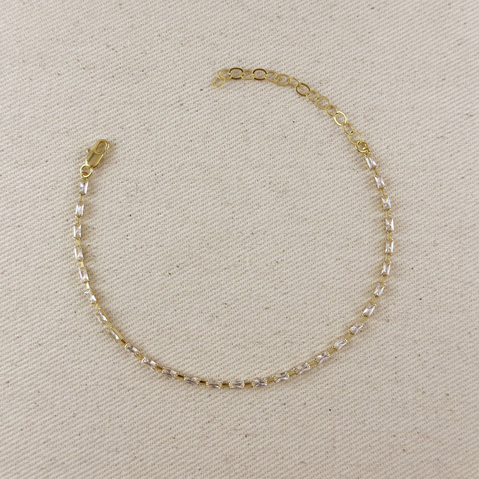 Anklet 18k Gold Filled In Crystal Baguette