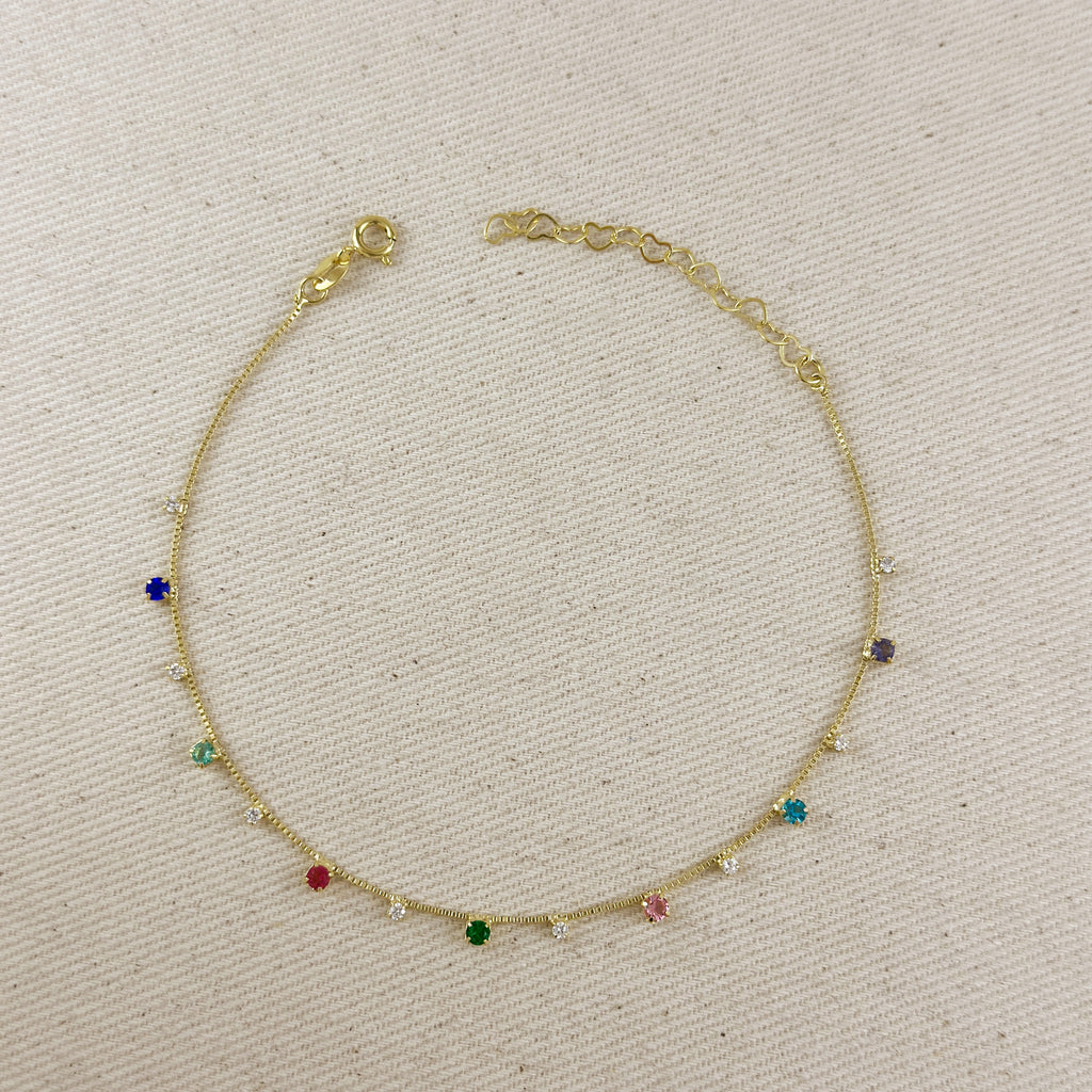 18k Gold Filled Colorful Micro Cubic Zirconia Anklet