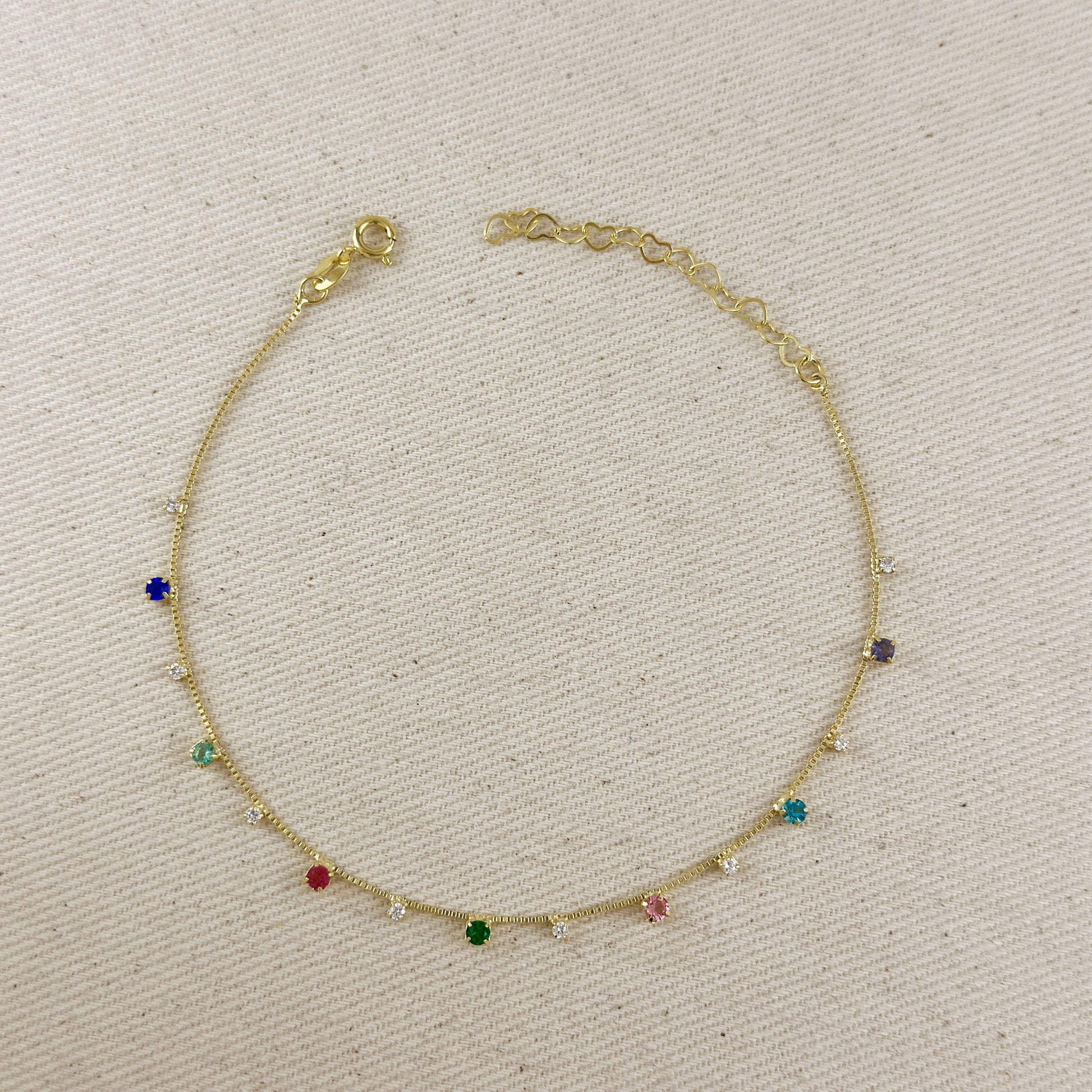 18k Gold Filled Colorful Micro Cubic Zirconia Anklet