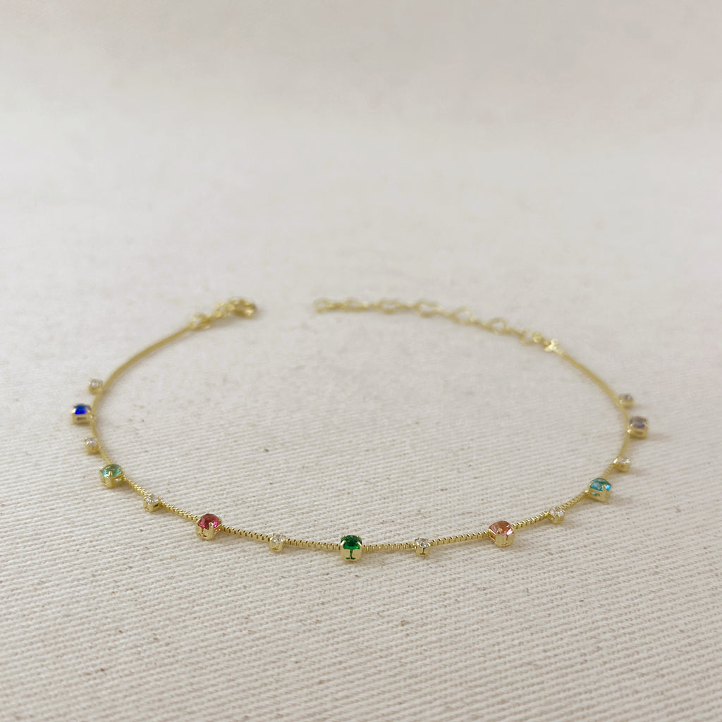 18k Gold Filled Colorful Micro Cubic Zirconia Anklet