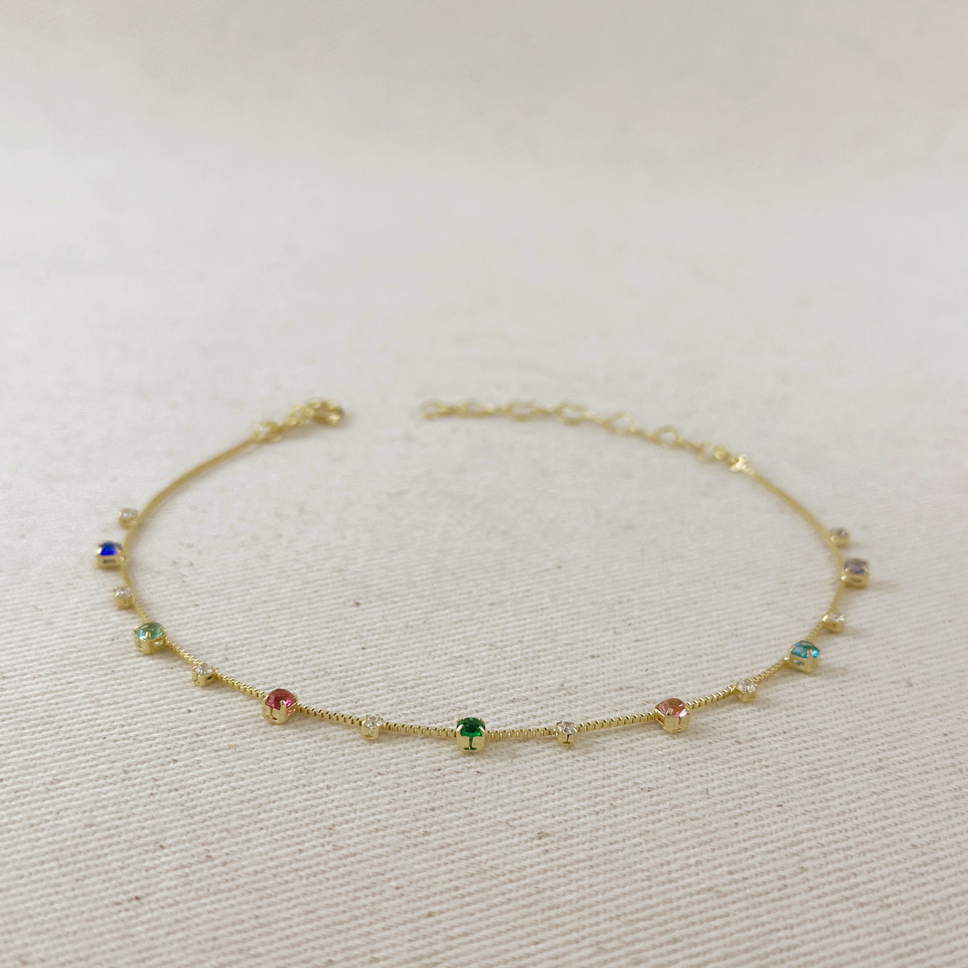 18k Gold Filled Colorful Micro Cubic Zirconia Anklet