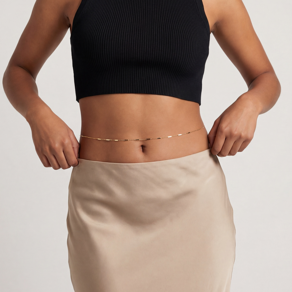 18k Gold Filled Pressed Detail Belly Chain