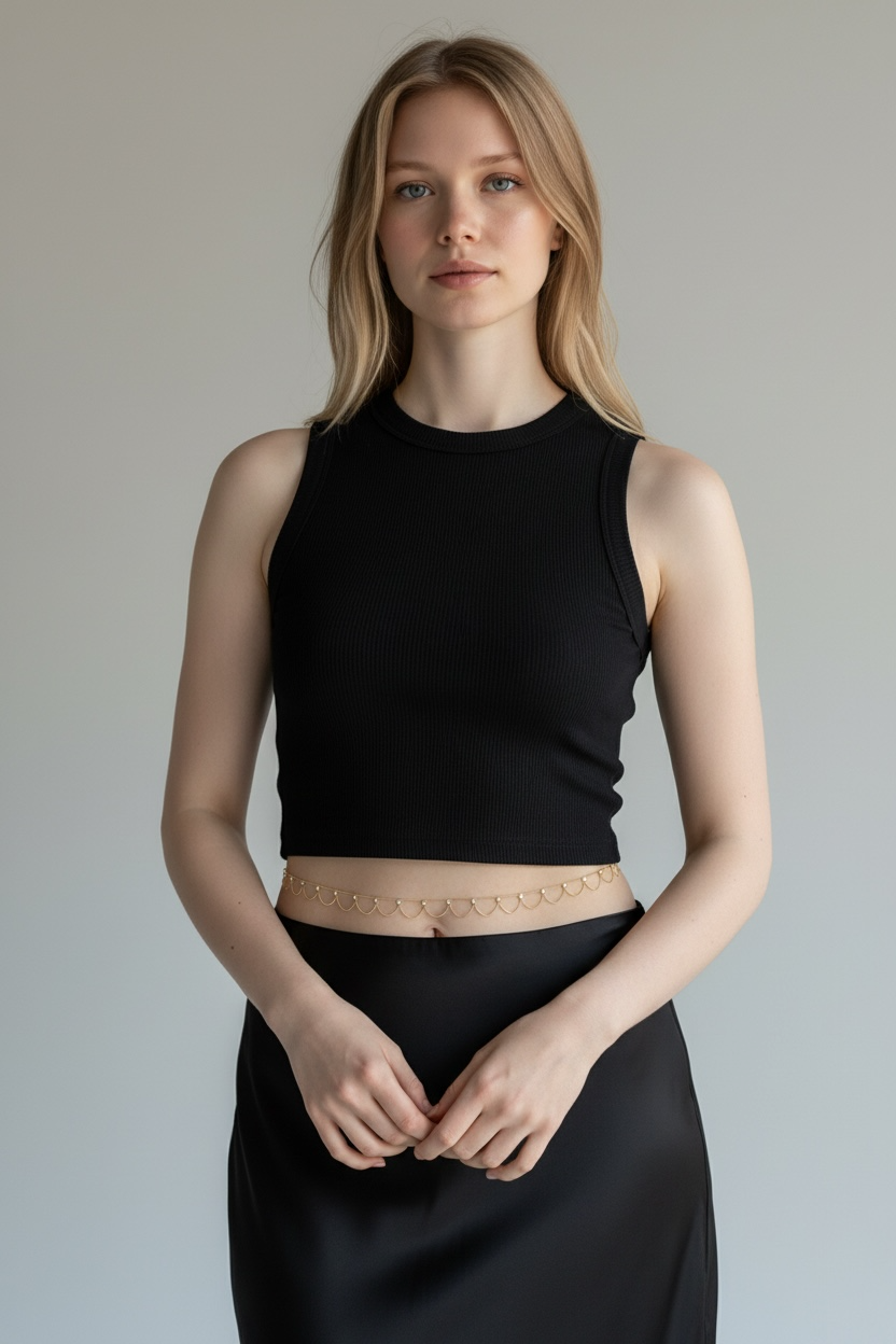 18k Gold Filled Bali Style Belly Chain With Cubic Zirconia Stones