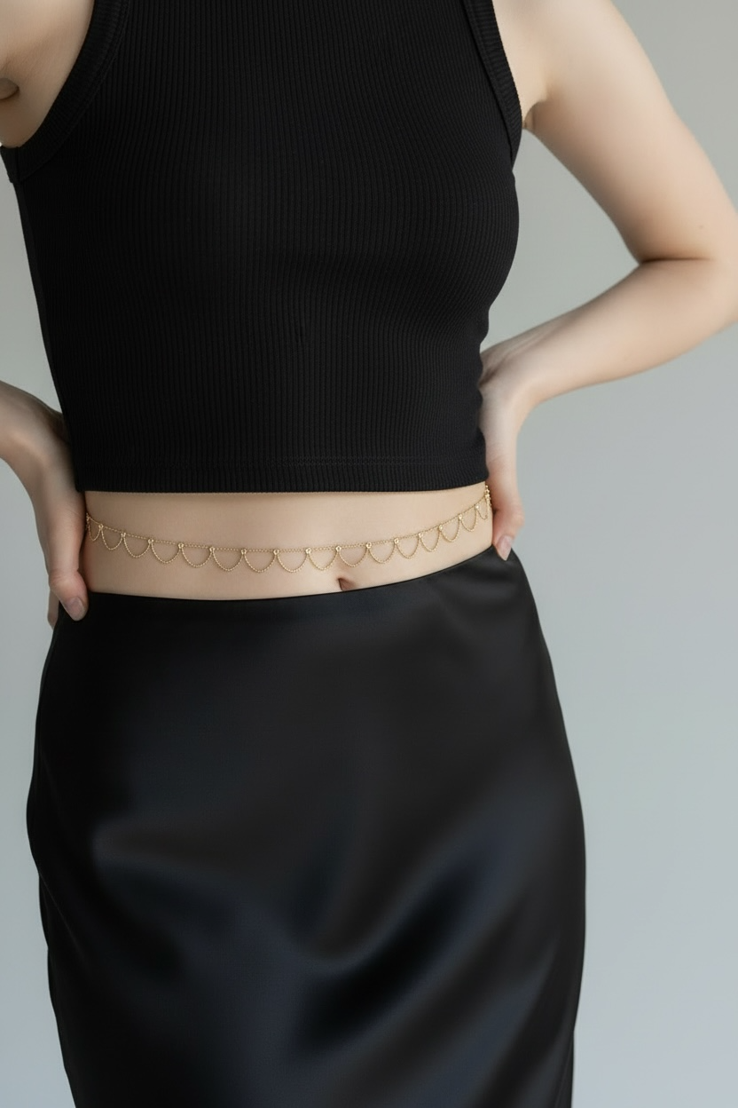 18k Gold Filled Bali Style Belly Chain With Cubic Zirconia Stones