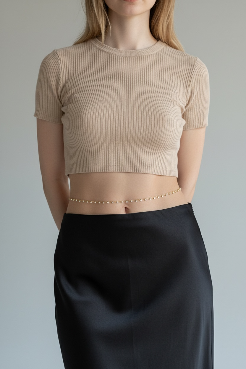 18k Gold Filled Belly Chain With Cubic Zirconia Stones