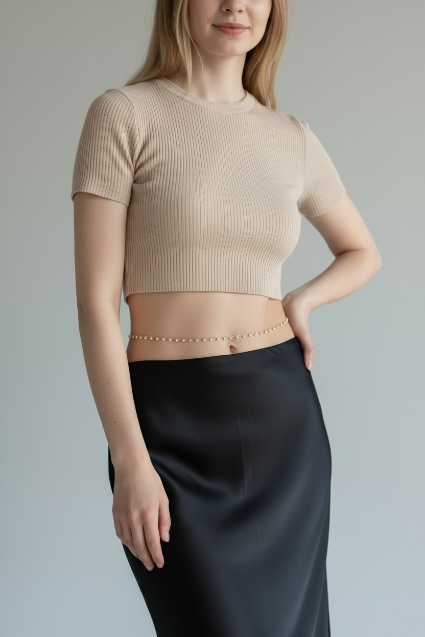 18k Gold Filled Belly Chain With Cubic Zirconia Stones