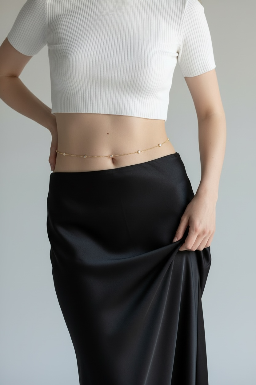 18k Gold Filled CZ Bezel Detailed Belly Chain