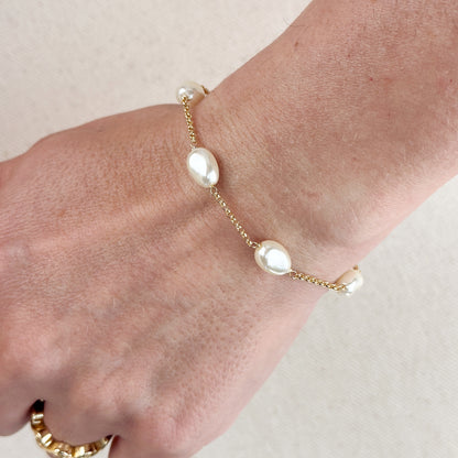 18k Gold Filled Spaced Baroque Pearl Bracelet