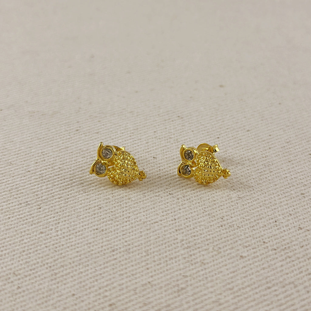 18k Gold Filled Owl Crystal Eyes Stud Earrings