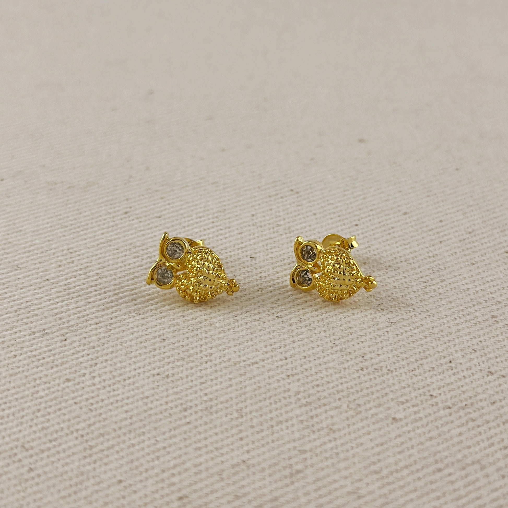 18k Gold Filled Owl Crystal Eyes Stud Earrings