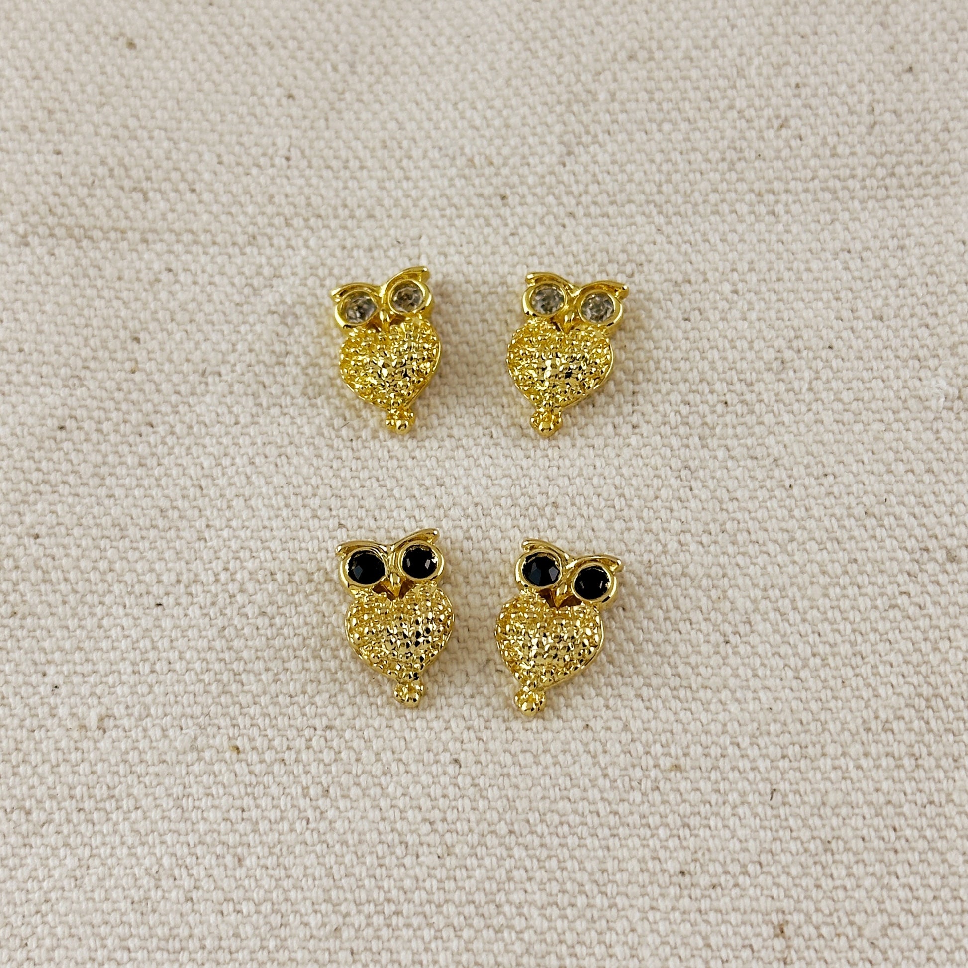 18k Gold Filled Owl Crystal Eyes Stud Earrings