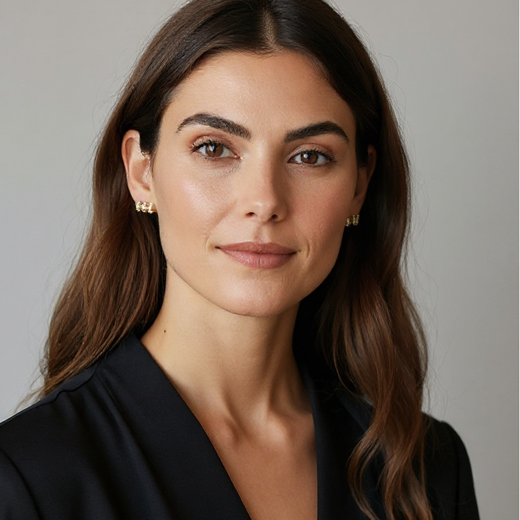 Woman wearing a black blazer against a neutral background
