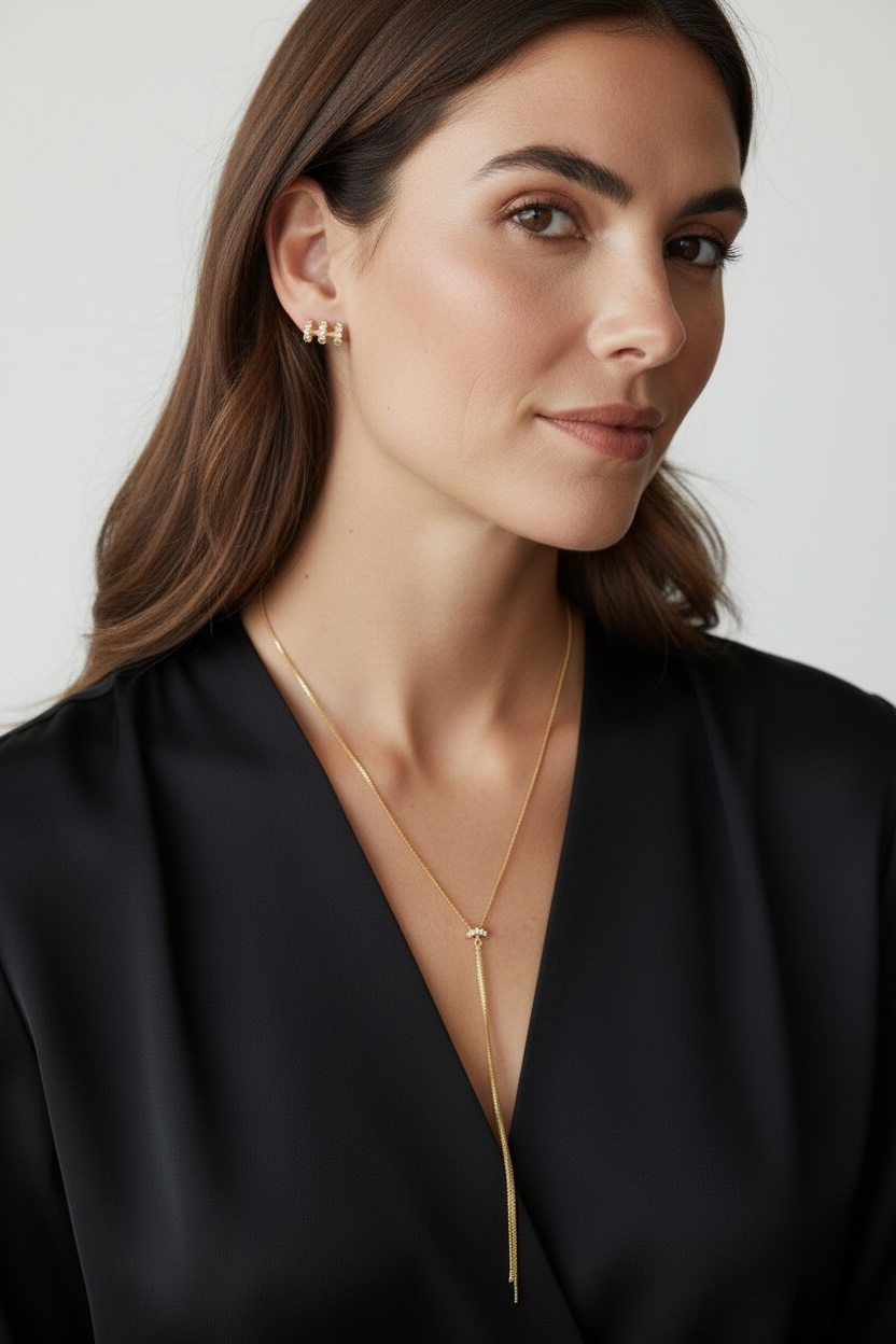 18k Gold Filled Triple Curve CZ Stud Earrings