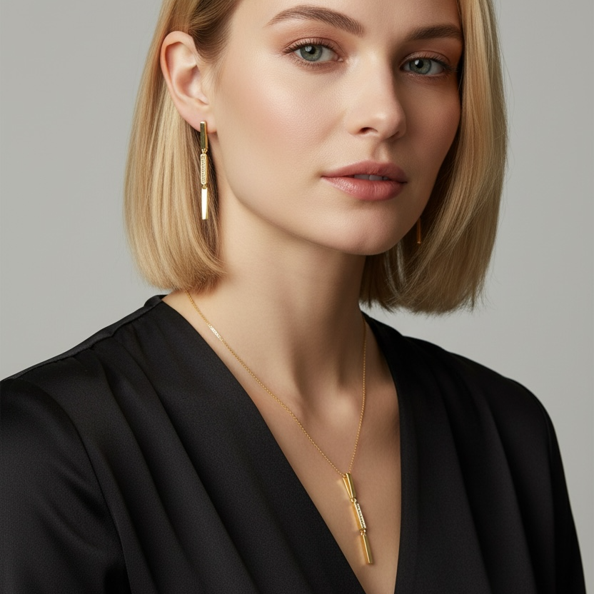 18k Gold Filled Triple Bar Drop Necklace