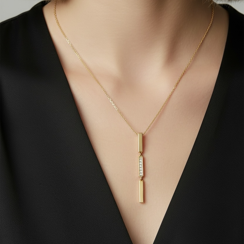 18k Gold Filled Triple Bar Drop Necklace
