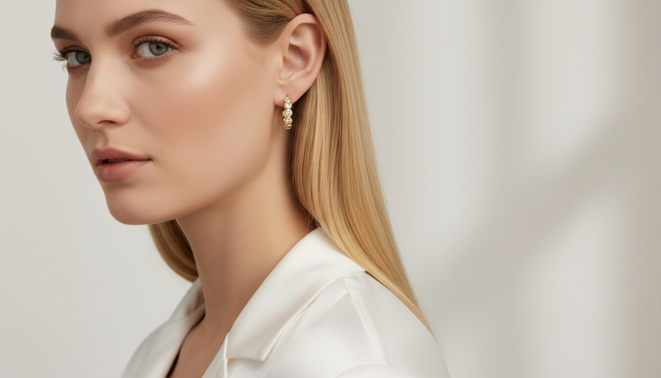 Bezel CZ C- Hoop Earrings