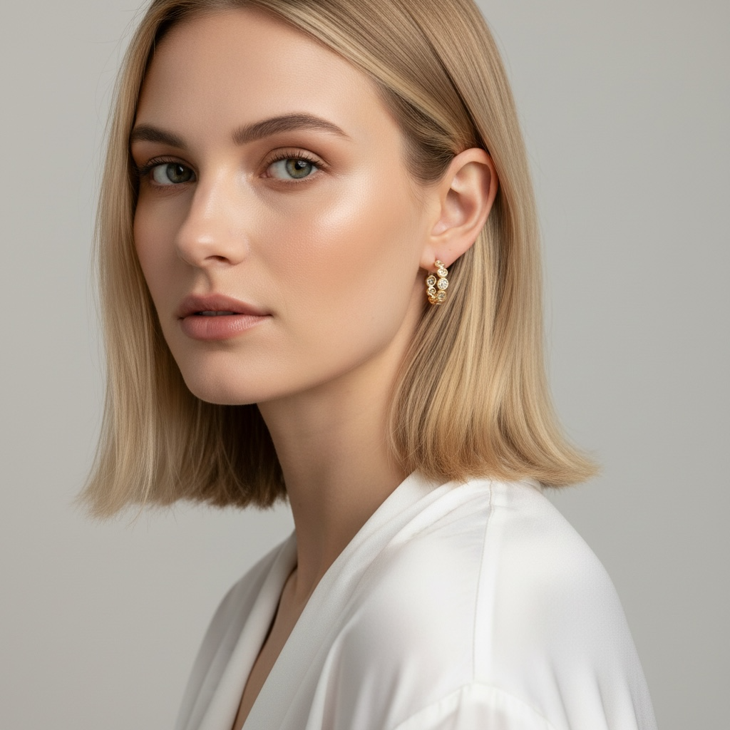 Bezel CZ C- Hoop Earrings