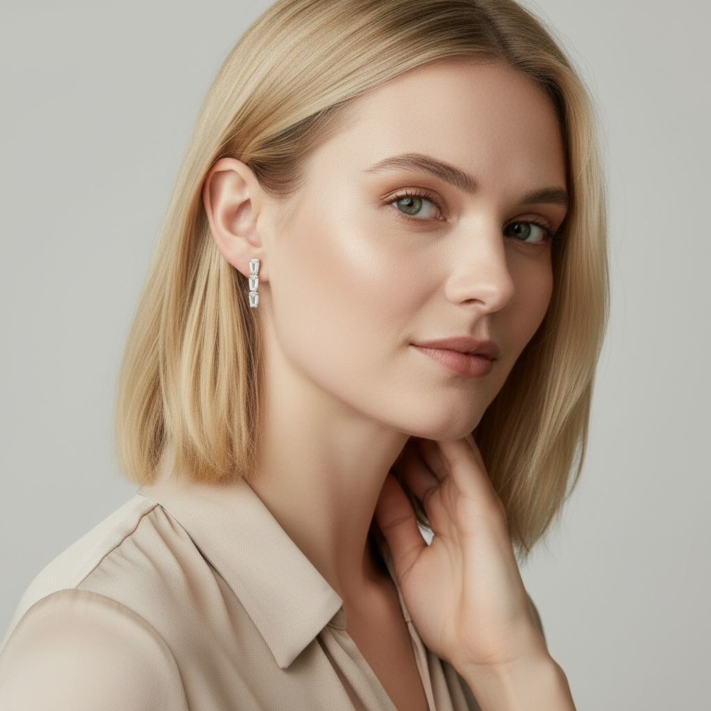 18k Gold Filled Triple CZ Drop Earrings