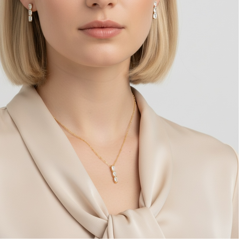 18k Gold Filled Triple CZ Drop Necklace