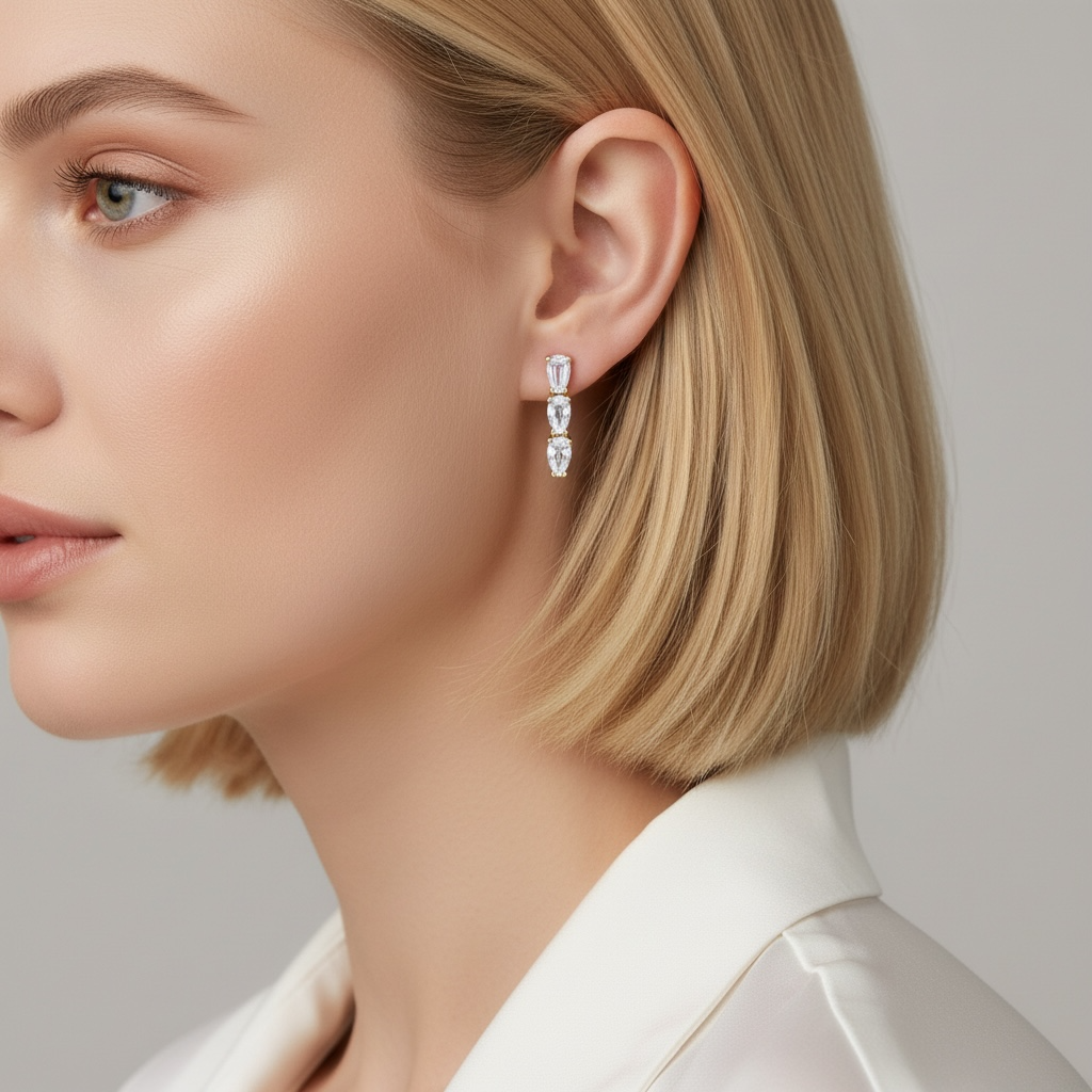 18k Gold Filled Triple CZ Drop Earrings